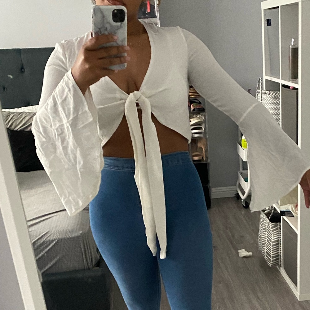 White front tie crop top